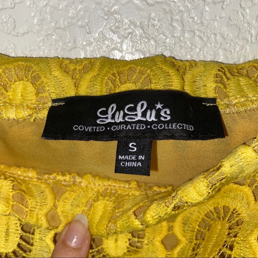 Lulu’s Yellow Crochet Lace Off Shoulder Blouse Top - Picture 7 of 16